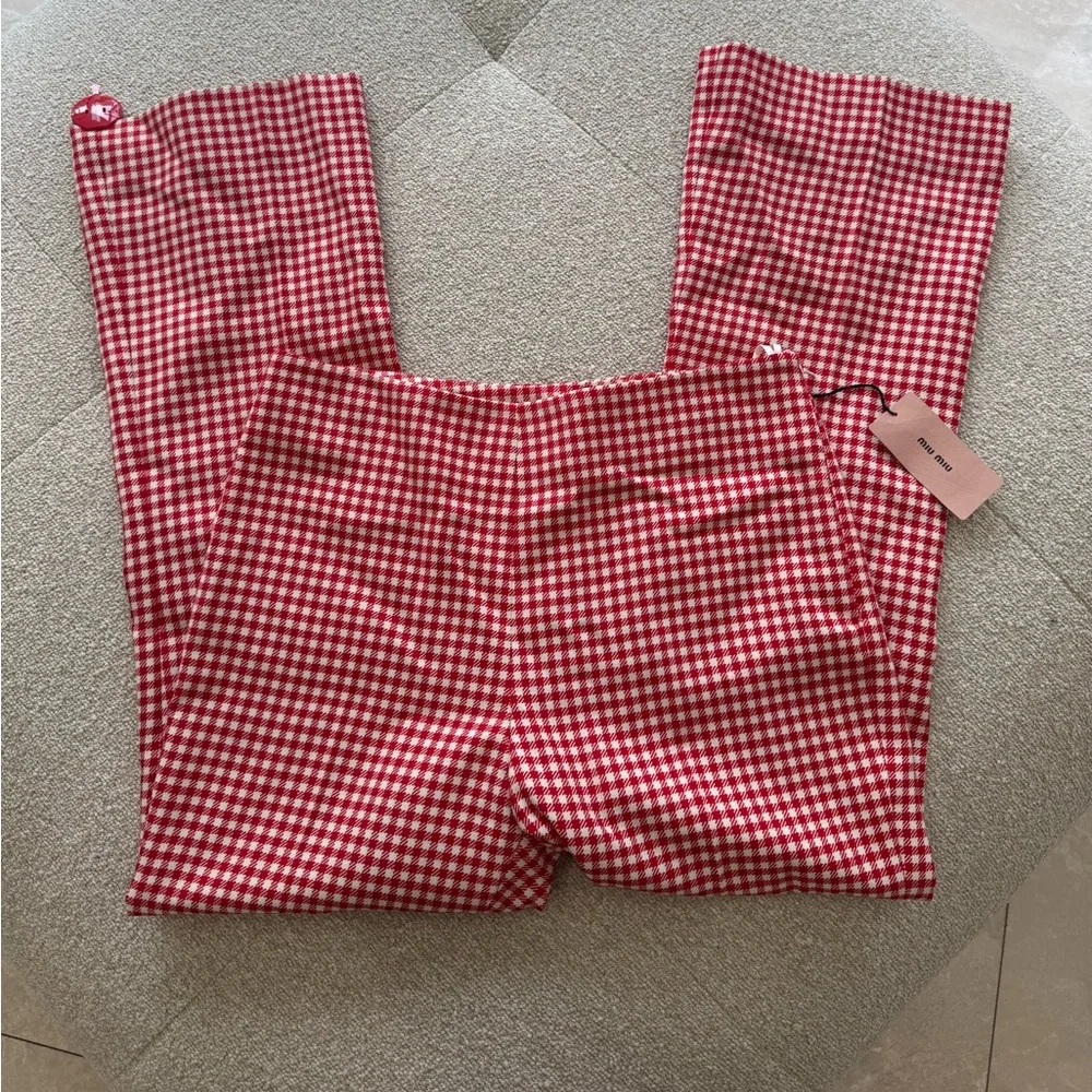 Miu Miu Red Gingham Check Flared Wool Trousers SZ 44 NWT - Picture 5 of 10